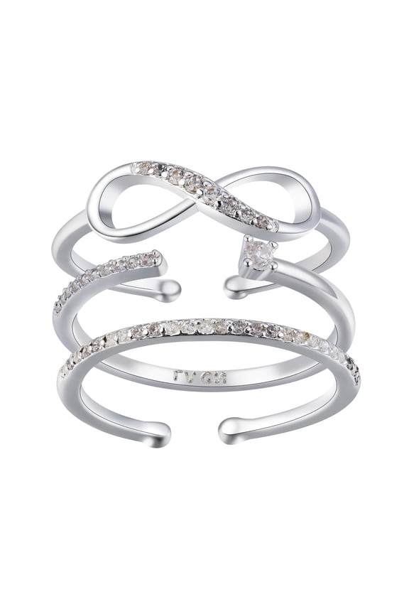 Fine Silver Plated Cubic Zirconia Infinity Ring Trio, Size 7 and Size 9