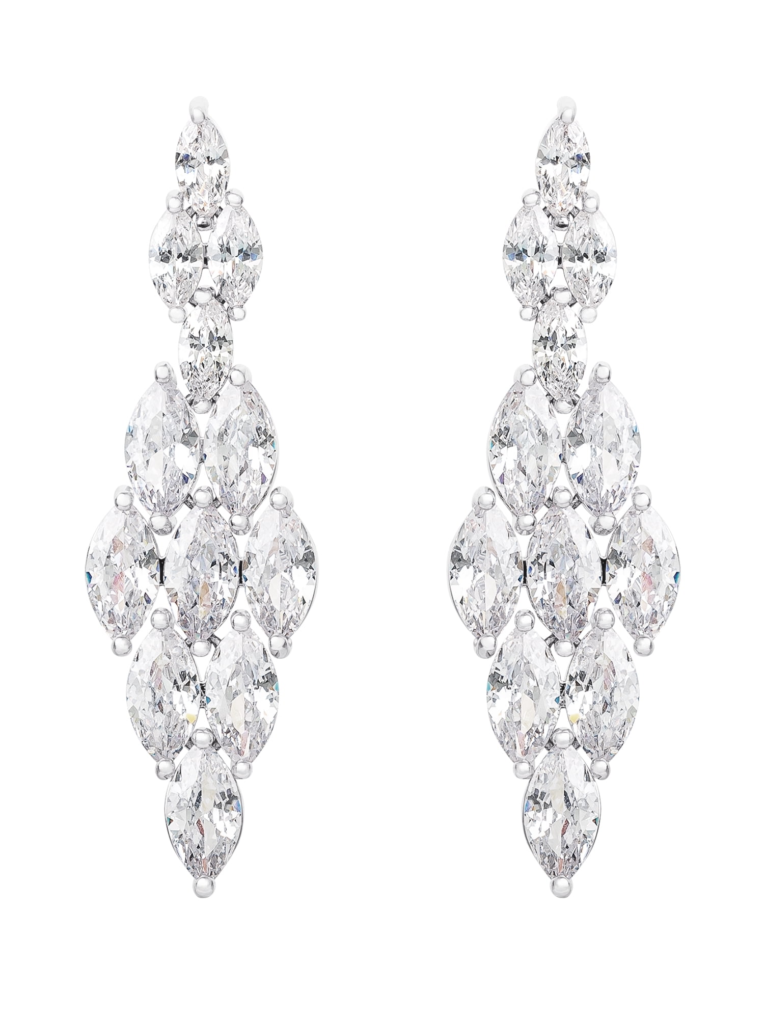 Believe by Brilliance Women's Fine Silver Plated Cubic Zirconia Marquise Shape Drop Earring
