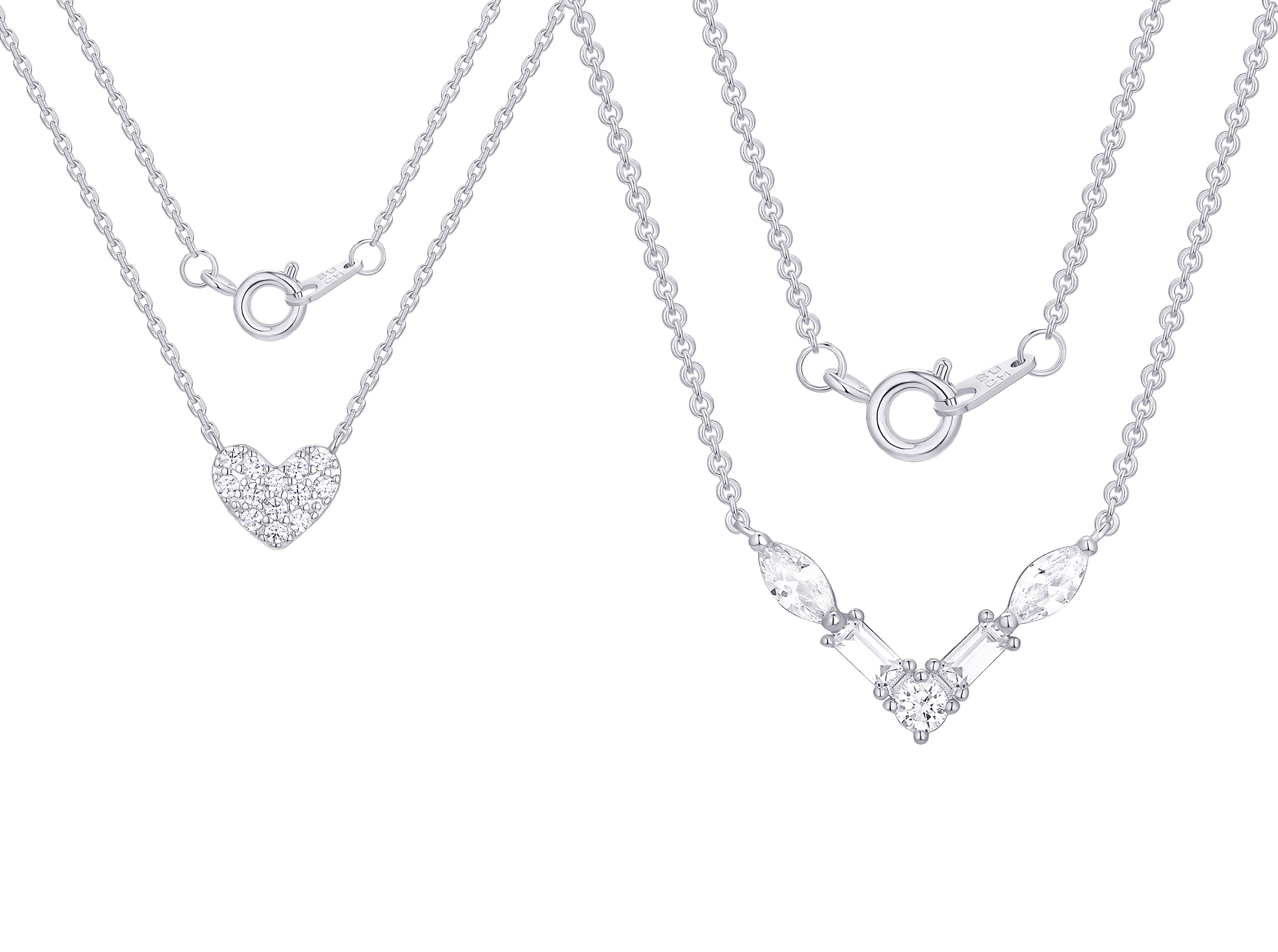 Fine Silver Plated Double Necklace Set with Simulated Diamonds Adult