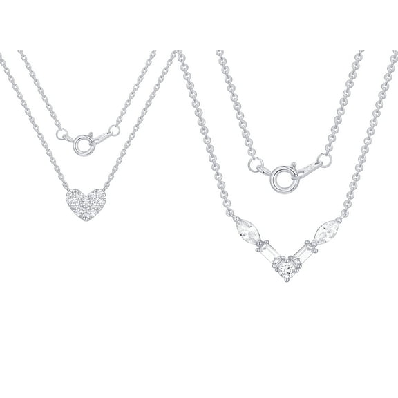 Fine Silver Plated Double Necklace Set with Simulated Diamonds Adult