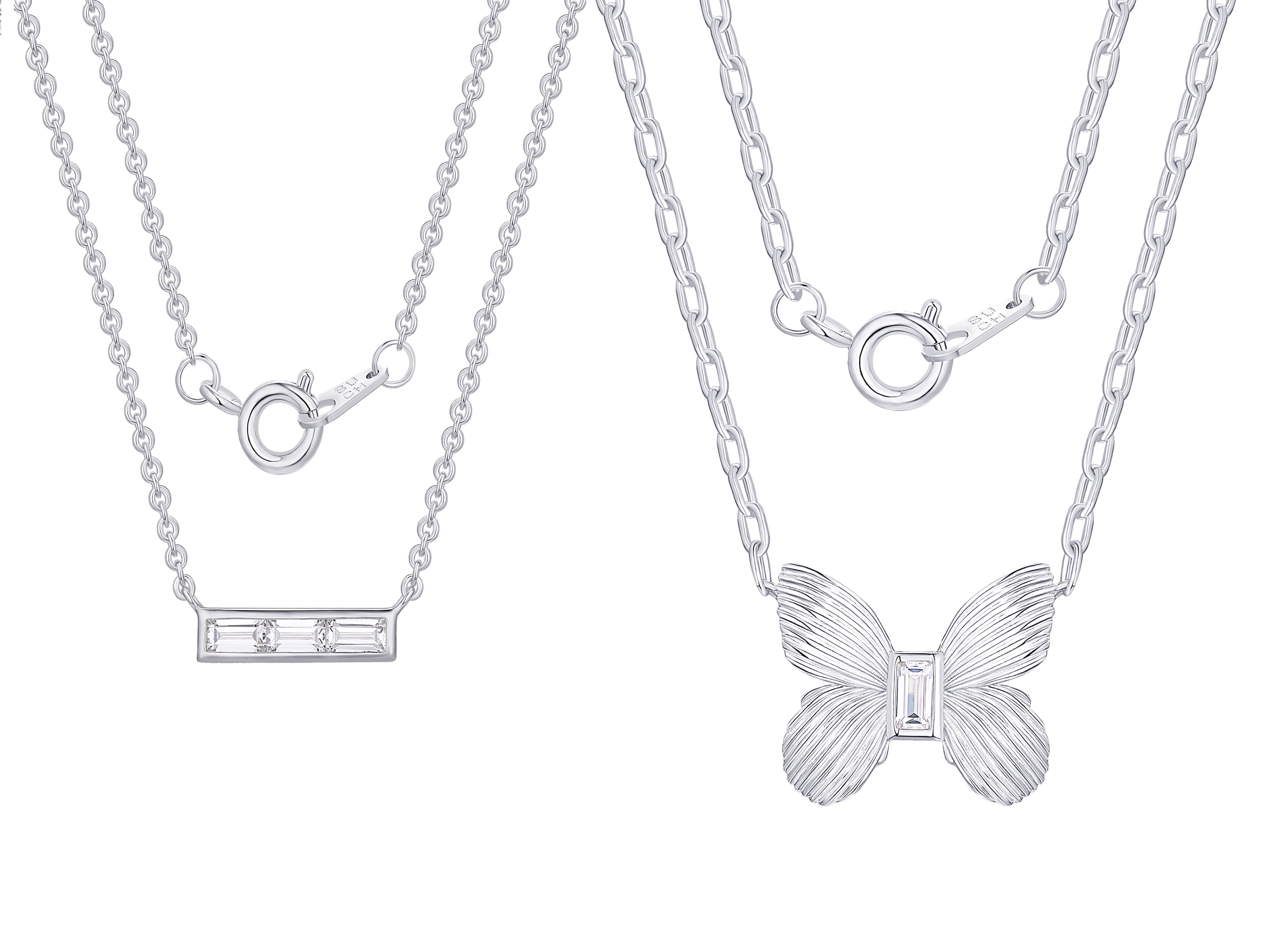 Fine Silver Plated Double Necklace Set with Simulated Diamonds Adult