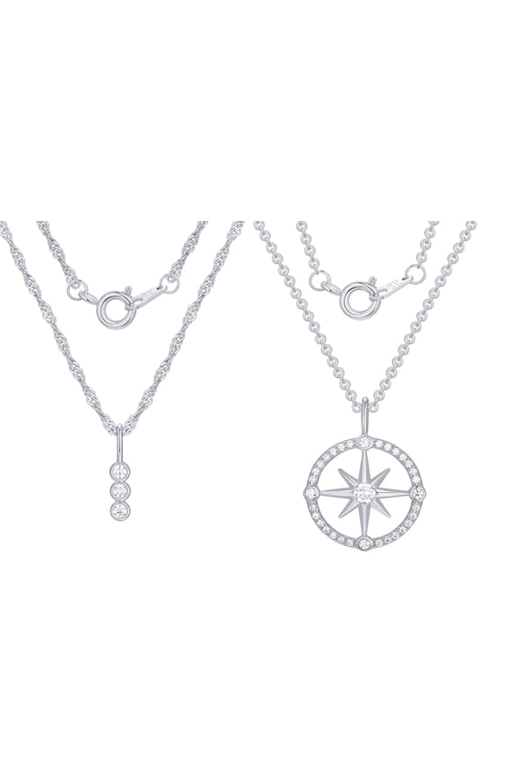 Fine Silver Plated Double Necklace Set with Simulated Diamonds Adult