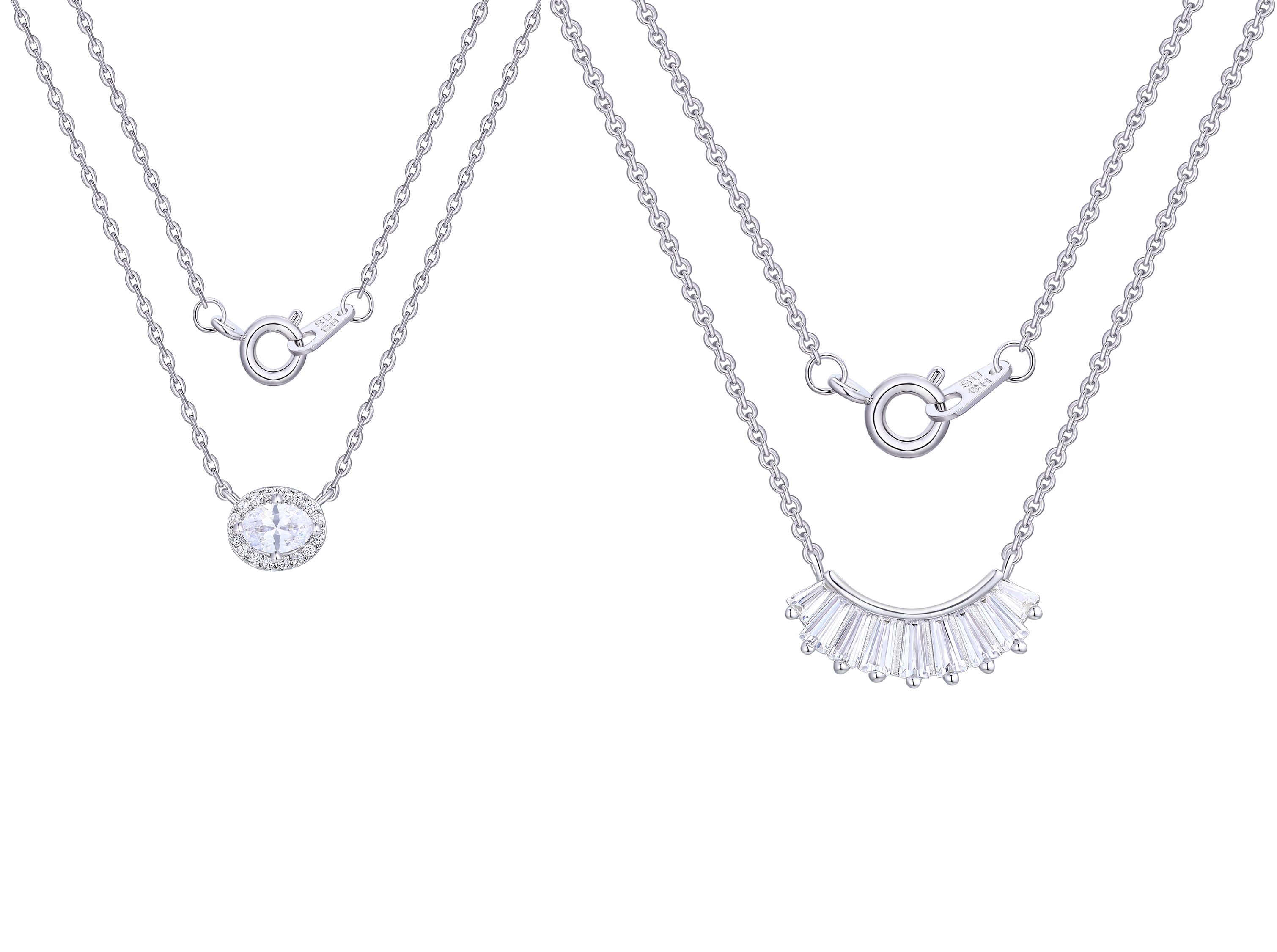 Fine Silver Plated Double Necklace Set with Simulated Diamonds Adult