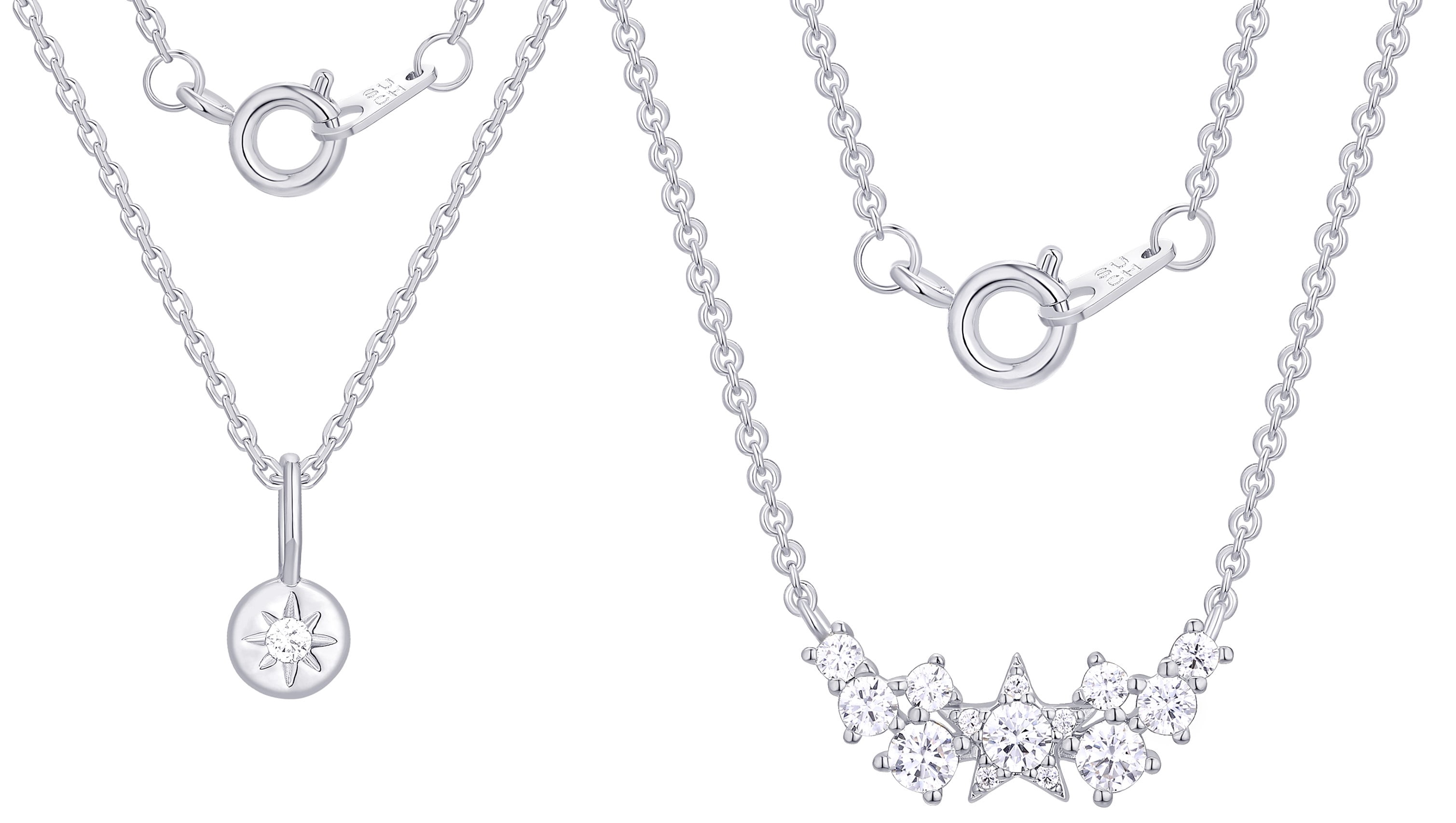 Fine Silver Plated Double Necklace Set with Simulated Diamonds Adult
