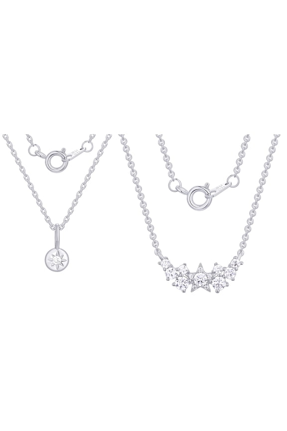 Fine Silver Plated Double Necklace Set with Simulated Diamonds Adult