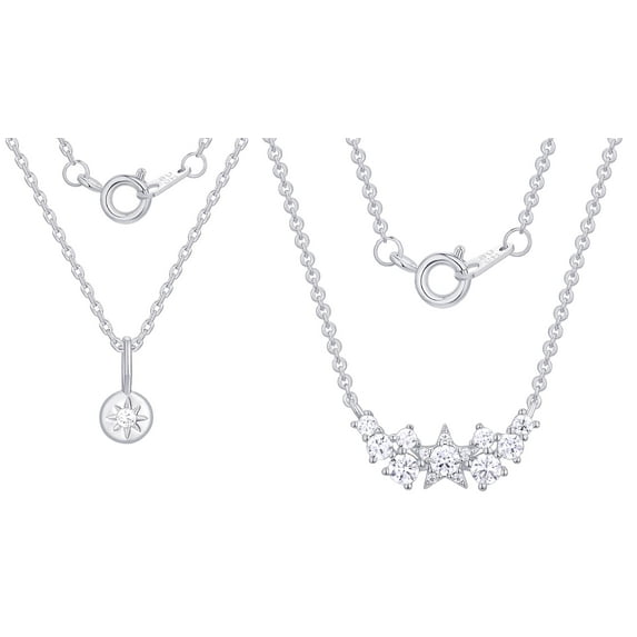 Fine Silver Plated Double Necklace Set with Simulated Diamonds Adult
