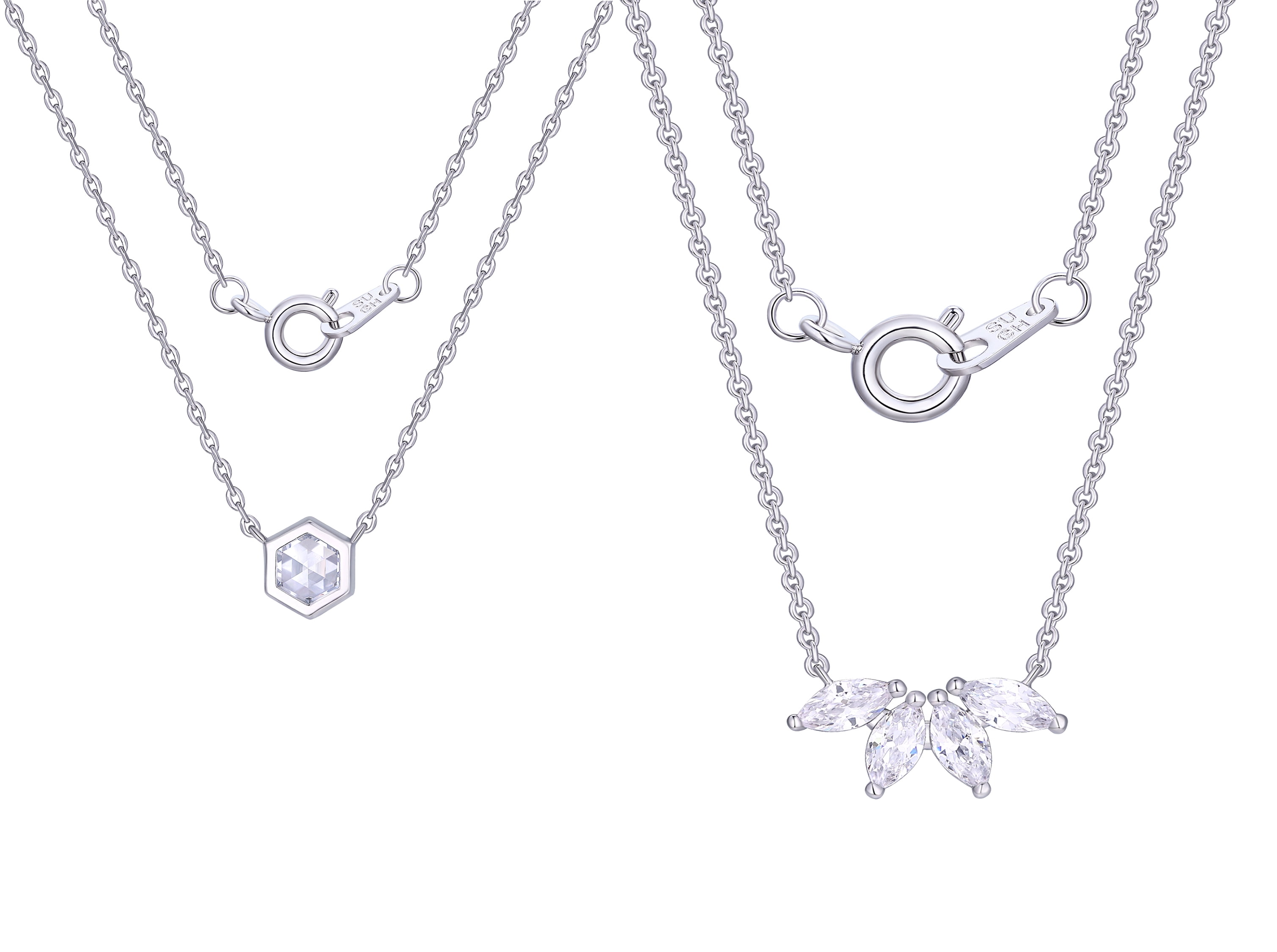 Fine Silver Plated Double Necklace Set with Simulated Diamonds Adult