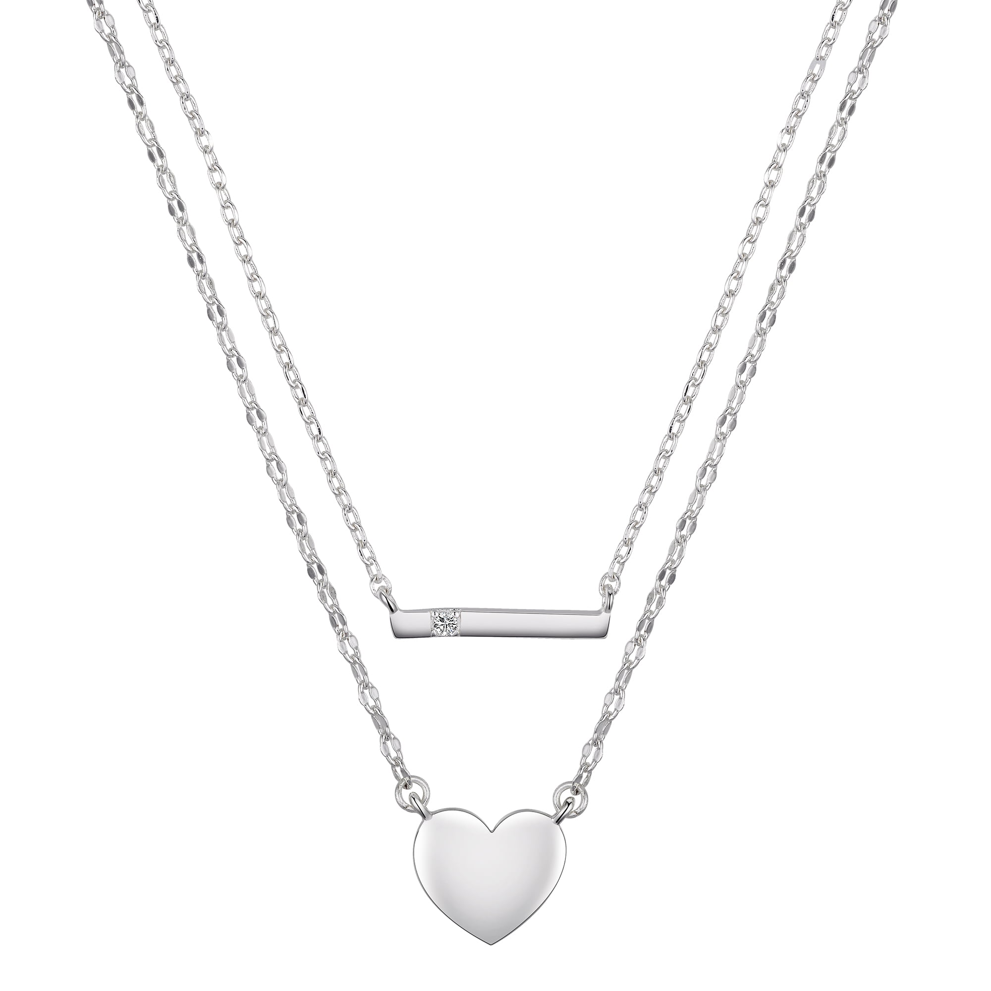 Fine Silver Plated Heart Layer Pendant Necklace, 16 & 18+2" Extender