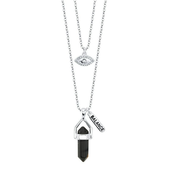 Fine Silver Plated Onyx Two Layer Necklace, 16 & 18" + 2" Extender