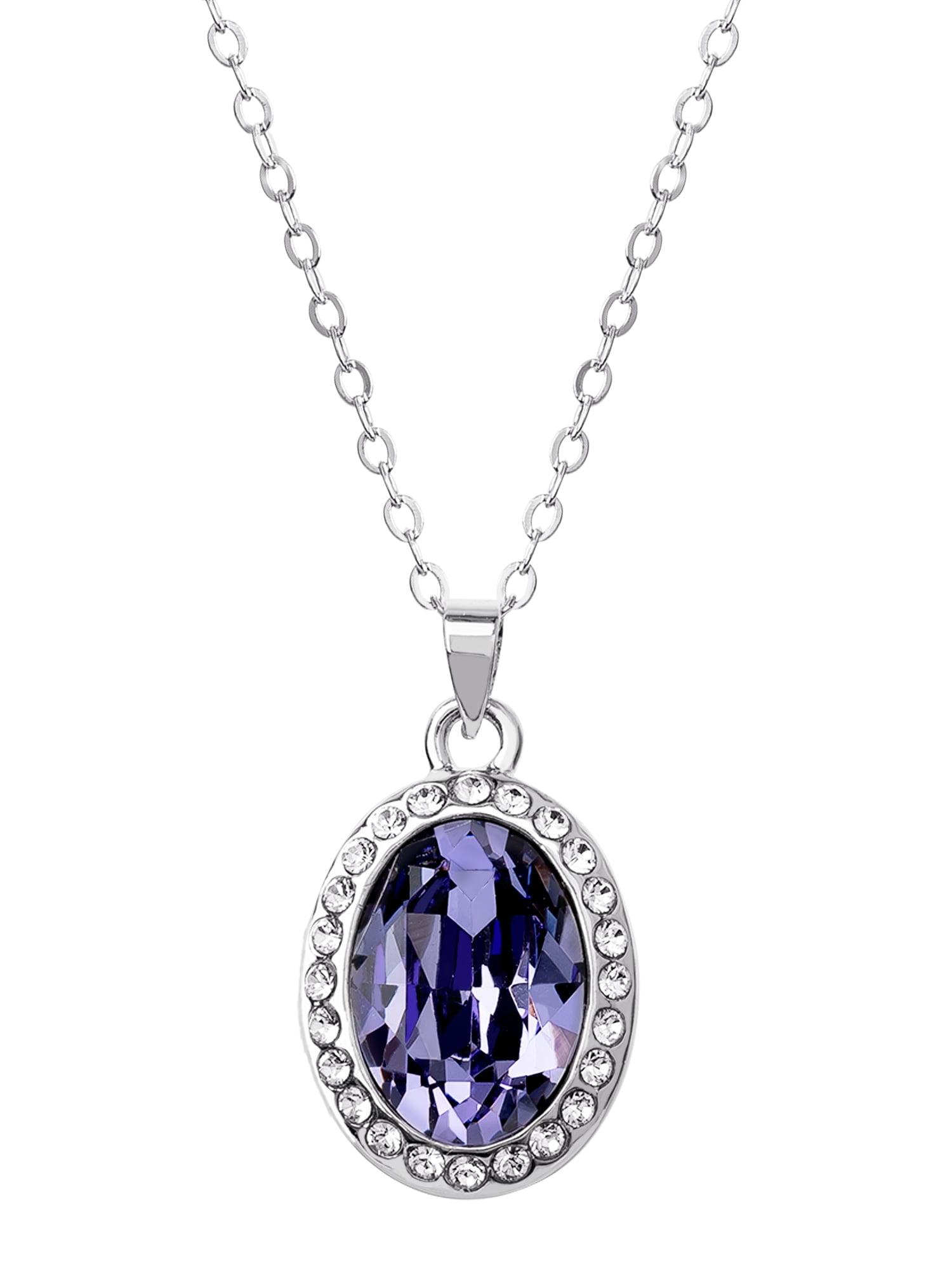 Believe by Brilliance Women's Fine Silver Plated Oval Purple Crystal Pendant, 18" + 2" Chain