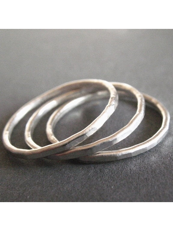 Fine Silver Stacking Rings | Eco Friendly Thin Silver Bands Minimalist Stackable Delicate Jewelry Set