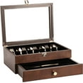 thumbnail image 1 of Fine Silverware Box with Glass Lid, 2-Layer Wooden Silverware Chest with Drawer, 14.5×10.6 Inches Luxury Style Decor Flatware Storage Case for Home&Restaurant (Walnut), 1 of 8
