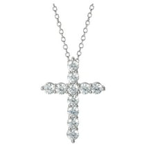 Fine Siver Plated Brass Cubic Zirconia Cross Pendant, 18" + 2" Ext Chain