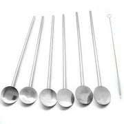 Fine Stainless Steel Reusable Spoon Drink Straw Set Long Spoons / Stirrer Flatware for Your Home 6PCS Value Set With Free Cleaner