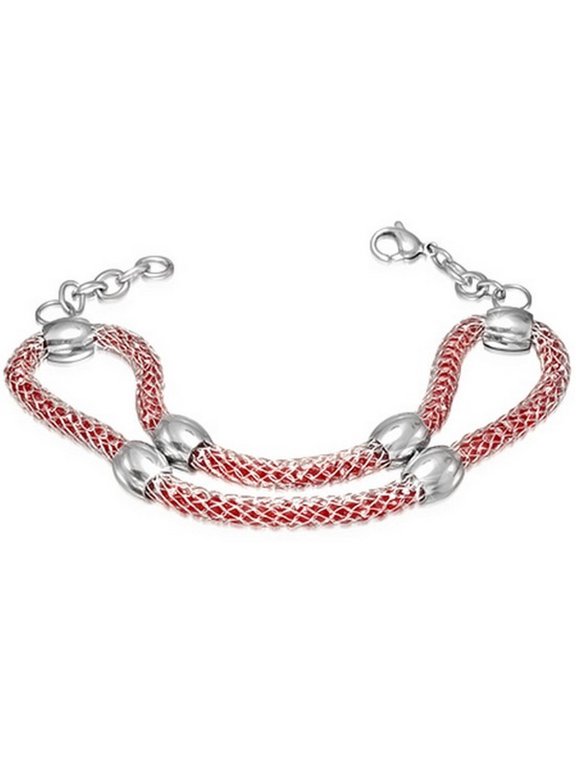 Fine Stainless Steel Silver-Tone Yellow CZ Mesh Womens Adjustable Chain Bracelet