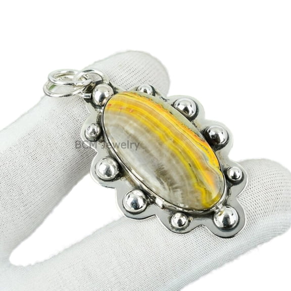 Fine Sterling Silver Pendant For Women & Men, Bridesmaid Gift Pendant, Bumblebee Jasper, Gemstone Pendant, Christmas Gift For Her Or Him