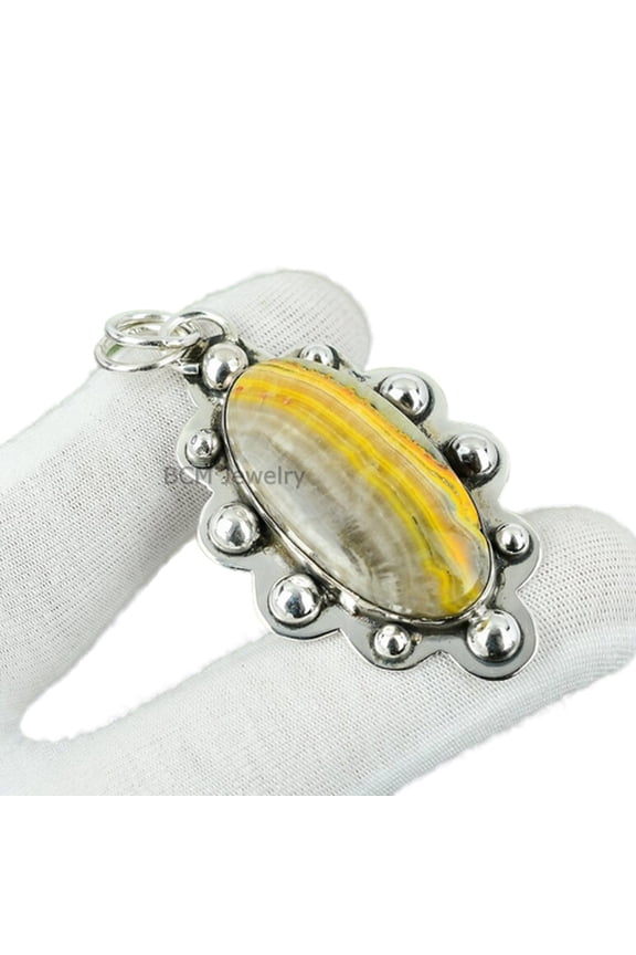 Fine Sterling Silver Pendant For Women & Men, Bridesmaid Gift Pendant, Bumblebee Jasper, Gemstone Pendant, Christmas Gift For Her Or Him