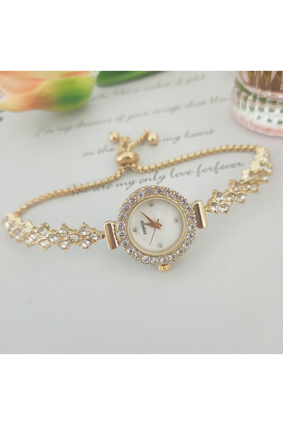 Fine Strap Full Diamond Pull-Out Student Bracelet Quartz Watch