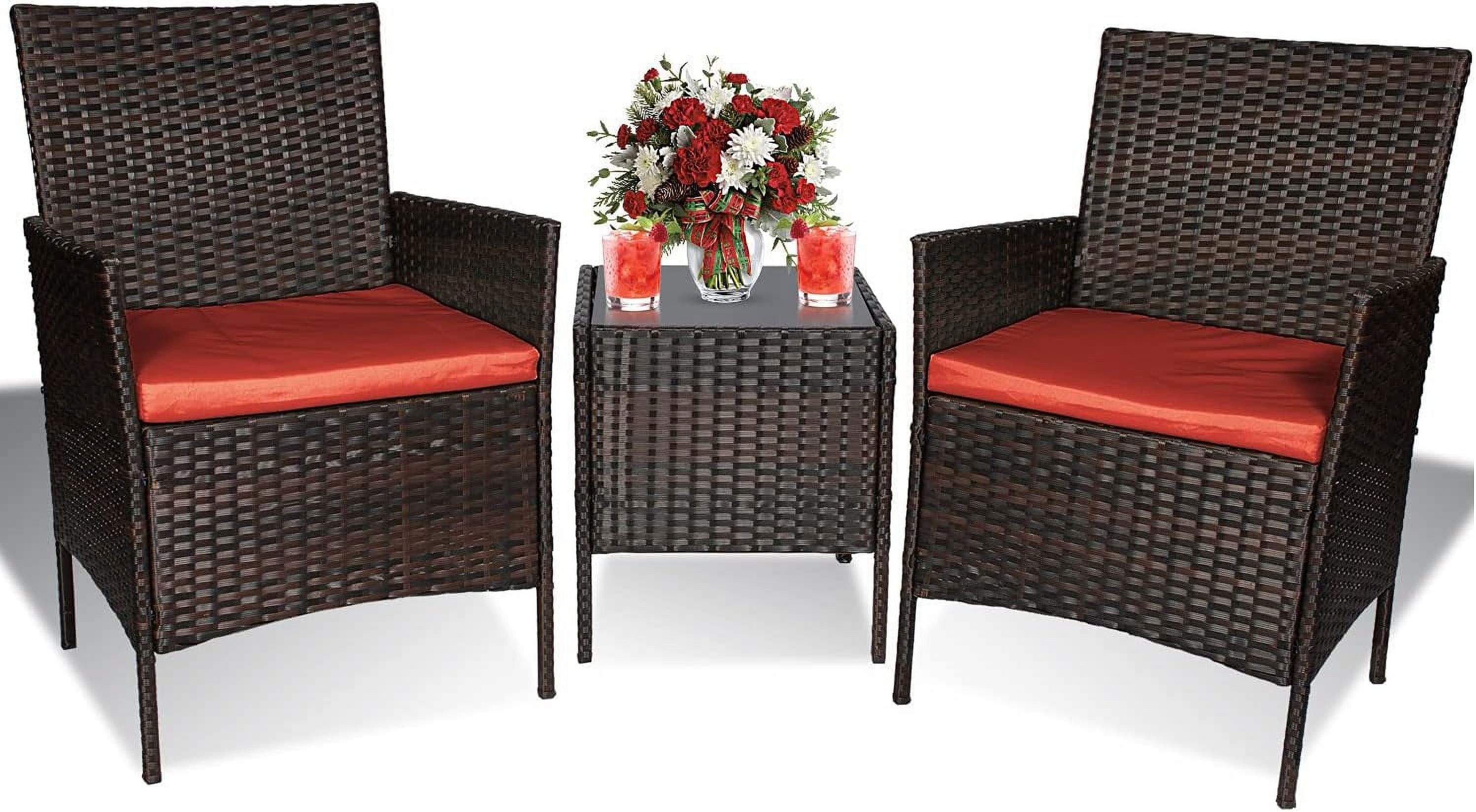 Fine Style 3 Piece Patio Furniture Set,Outdoor Wicker Rattan Conversation Set,Porch PE Outdoor ...