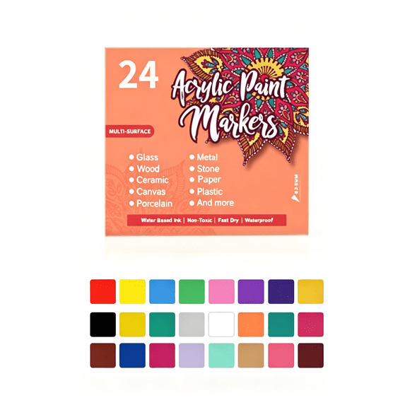 Fine Tip Acrylic Paint Markers with 0.7Mm Extra Fine Point, 24-Pack Assorted Colors, for Rock Painting, Canvas, Wood, and Multi-Surface Diy Art Projects