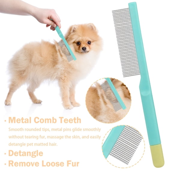 Fine Tooth Pet Grooming Comb, Stainless Steel Dematting Tool for Cats and Dogs, Ergonomic Handle for Removing Tangles and Loose , Multicolor