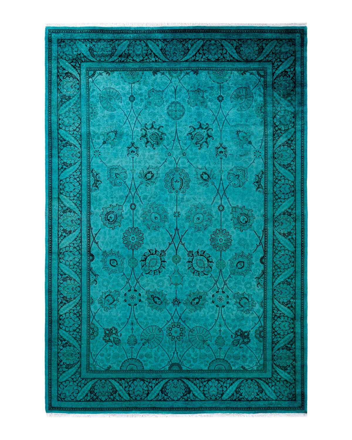 Hand-Knotted Blue Wool 6' 2" x 9' 0" Area Rug