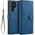 thumbnail image 1 of Fine Vintage Wallet Style Leather Phone Case with Card Slot Holder PU Protective Cover for Samsung Galaxy Note 20 Ultra 10 Pro Note 9/8 S9 S10 S8 Plus S7(Blue,Samsung Note 10), 1 of 8