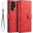 thumbnail image 1 of Fine Vintage Wallet Style Leather Phone Case with Card Slot Holder PU Protective Cover for Samsung Galaxy Note 20 Ultra 10 Pro Note 9/8 S9 S10 S8 Plus S7(Red,Samsung Note 8), 1 of 8