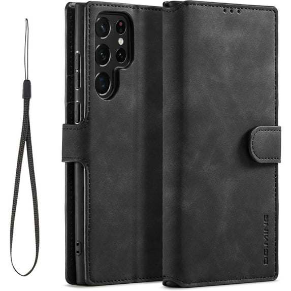 Fine Vintage Wallet Style Leather Phone Case with Card Slot Holder PU Protective Cover for Samsung Galaxy S23 S22 Ultra S21 Plus S20 FE 5G(Black,Samsung S20 Plus)