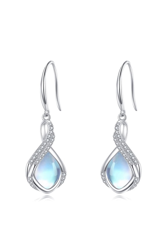 Fine Filament Moonstone Earrings, Pure Silver Teardrop Bohemian Irish Celtic Knot Drop Earrings, Abalone Shell Jewelry Gifts for Women