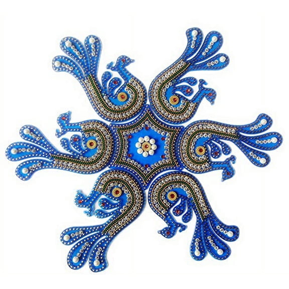 FineArt Acrylic Peacock Design Rangoli Set (Blue_Standard)- Pack of 7 Pieces