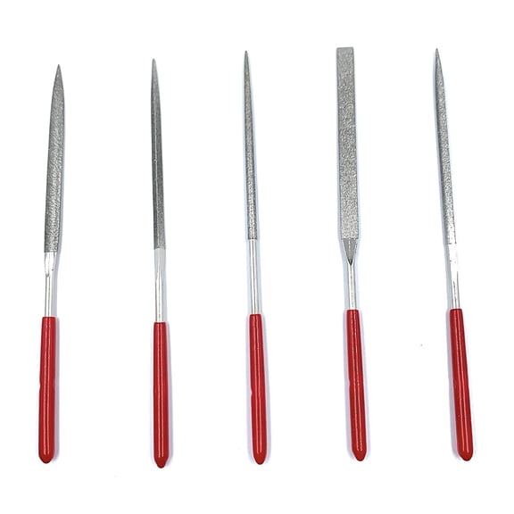 FineArt Diamond Coated Needle File Set of 5 with Soft PVC Grip 140mm Multipurpose for Filing, Shaping on Gold, Silver, Metals, Wax, Wood, Glass Jewellery Making, Model Making