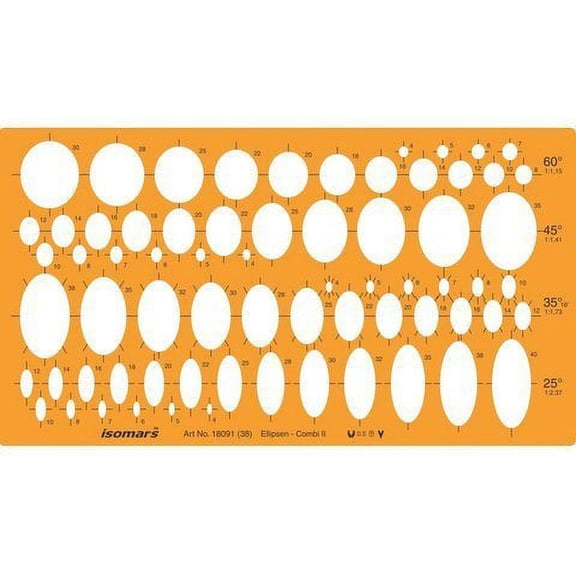 FineArt Ellipses Drafting Designing Template Stencil - Assorted Sizes and Degrees - Yellow