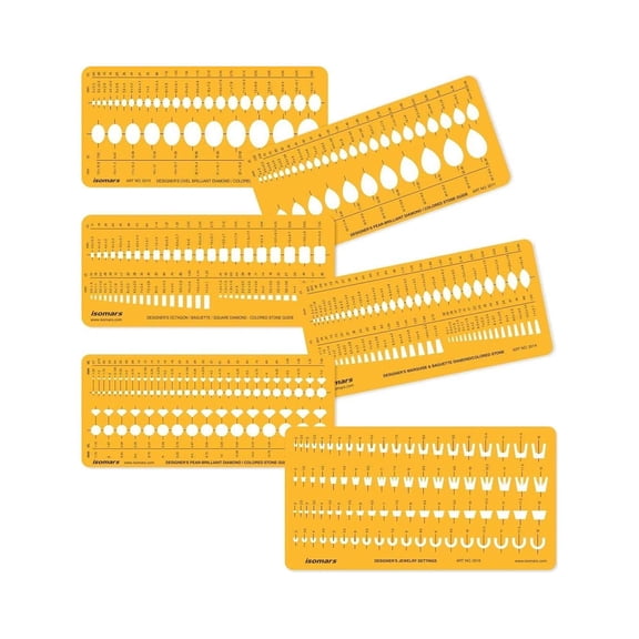FineArt Gemstone Shapes Symbols Drawing Drafting Template Stencil Combo - Set of 6 - Yellow