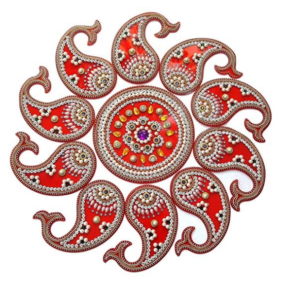 FineArt Handcrafted Decorative Diwali/Navratri Rangoli Set - Multicolor Jewel Stone/Kundan Decorations On Acrylic Base - 11 Piece Set kundan Rangoli