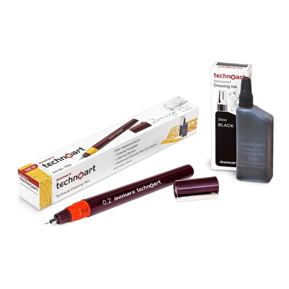 FineArt Technoart Technical Drawing Pen 0.2 and Ink Combo Set