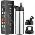 thumbnail image 1 of FineDine 25 oz Silver and Black Triple Insulated Stainless Steel Water Bottle with Straw and Flip-Top Lid, 1 of 10