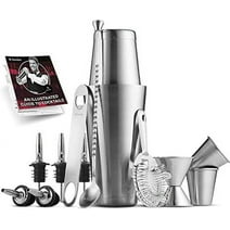 FineDine Expert Cocktail Shaker Home Bar Set - 14 Piece Stainless Steel Bar Kit