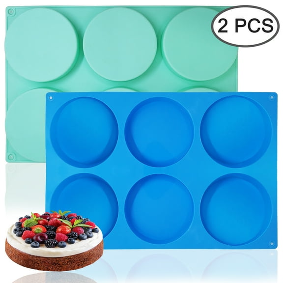 FineGood 2 Pcs 6-Cavity Resin Coaster Moulds,  Round Coaster Mould for Resin Silicone Disc Cake Moulds Baking Tray