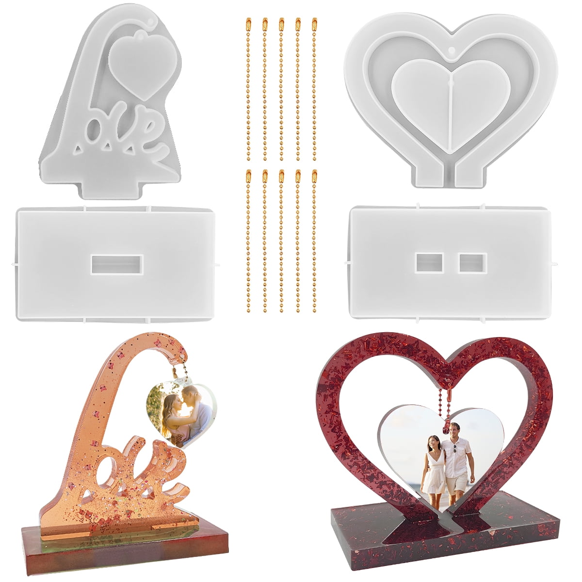 FineGood 2 Set Large 3D Photo Frame Resin Molds, Love Heart Epoxy Resin Molds DIY Personalised Picture Frame Silicone Molds for Art Craft Home Decor Wedding Gifts