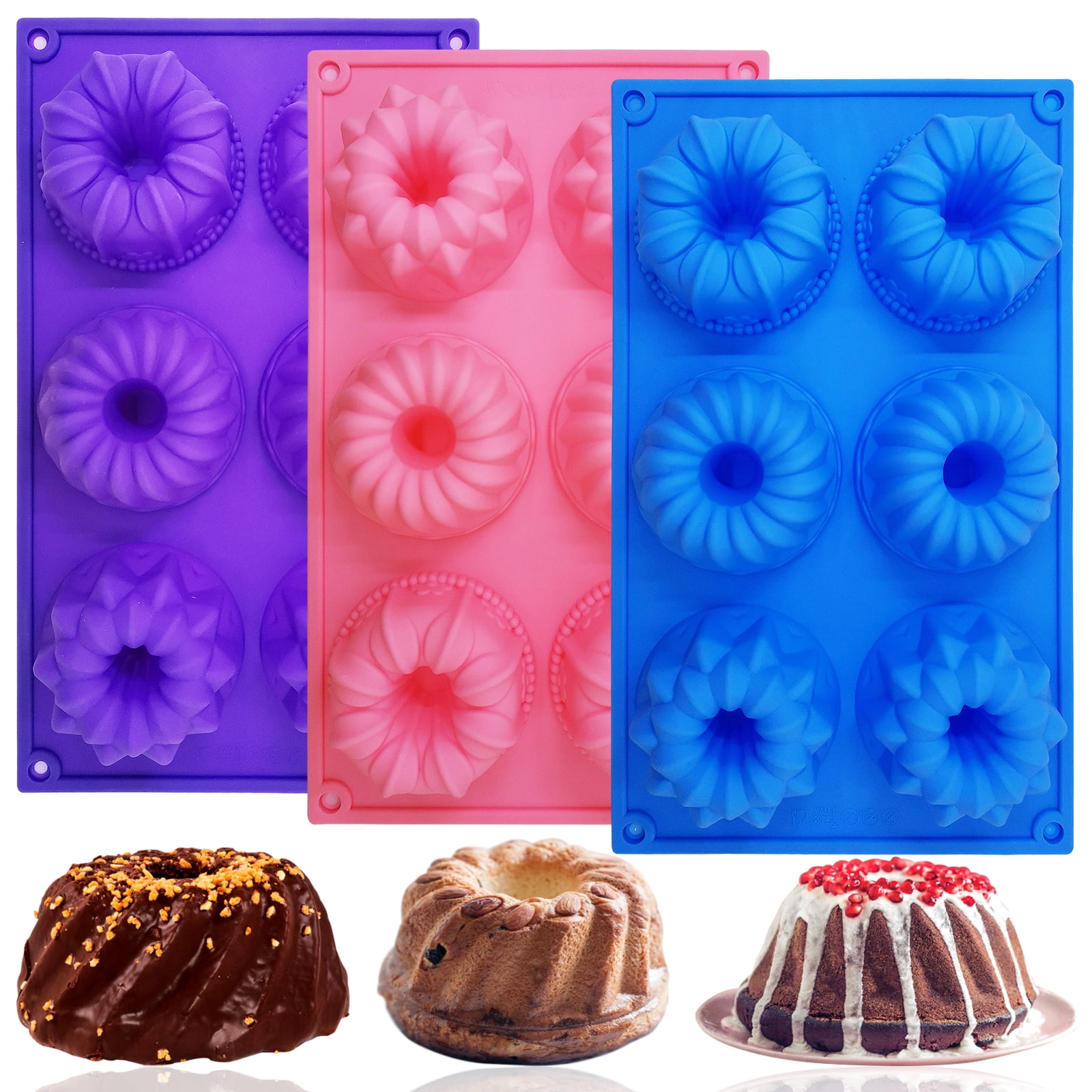 FineGood 3 PCS Silicone Cake Molds, Bundt Mold Doughnut Maker Silicone  Baking Tray Cupcake Muffin Molds Mini Cake Pan 