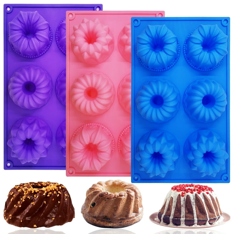 FineGood 3 PCS Silicone Cake Molds, Bundt Mold Doughnut Maker Silicone  Baking Tray Cupcake Muffin Molds Mini Cake Pan