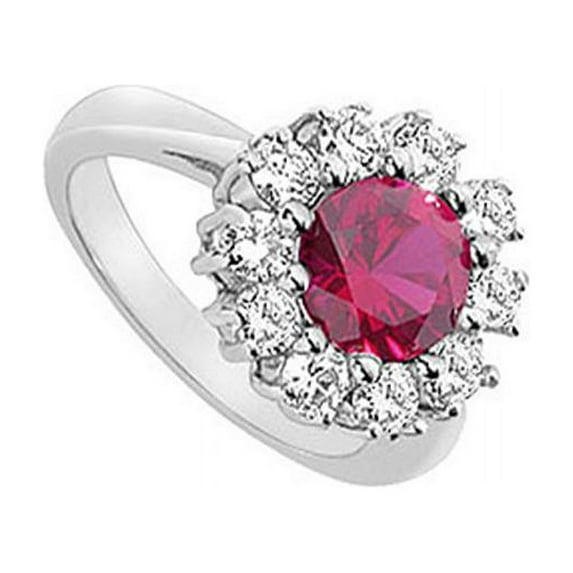 FineJewelryVault UBUK1023W10CZR-118 GF Bangkok Ruby and Cubic Zirconia Ring : 10K White Gold - 3.00 CT TGW - Size: 7