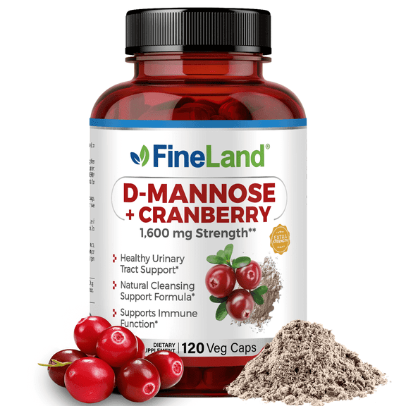 Fineland Vitamins D-Mannose + Cranberry Dietary Supplement Diuretic 120 Count