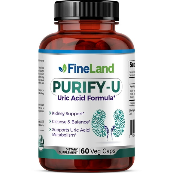 FineLand Purify - U Uric Acid Formula, Kidney Support, Cleanse & Balance, 60 Veggie Capsules / 30 Servings
