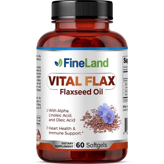 Fineland Vitamins VITAL FLAX Flaxseed Oil, Heart Function & Immune Support, 60 Softgels