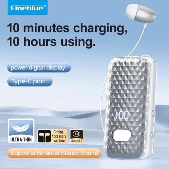 Fineblue F588 Bluetooth Headphones with Ear Clip, Dual Ear, Call Vibration, Number Display, Simple and Stylish, Colorful, Ideal for Driving and Work