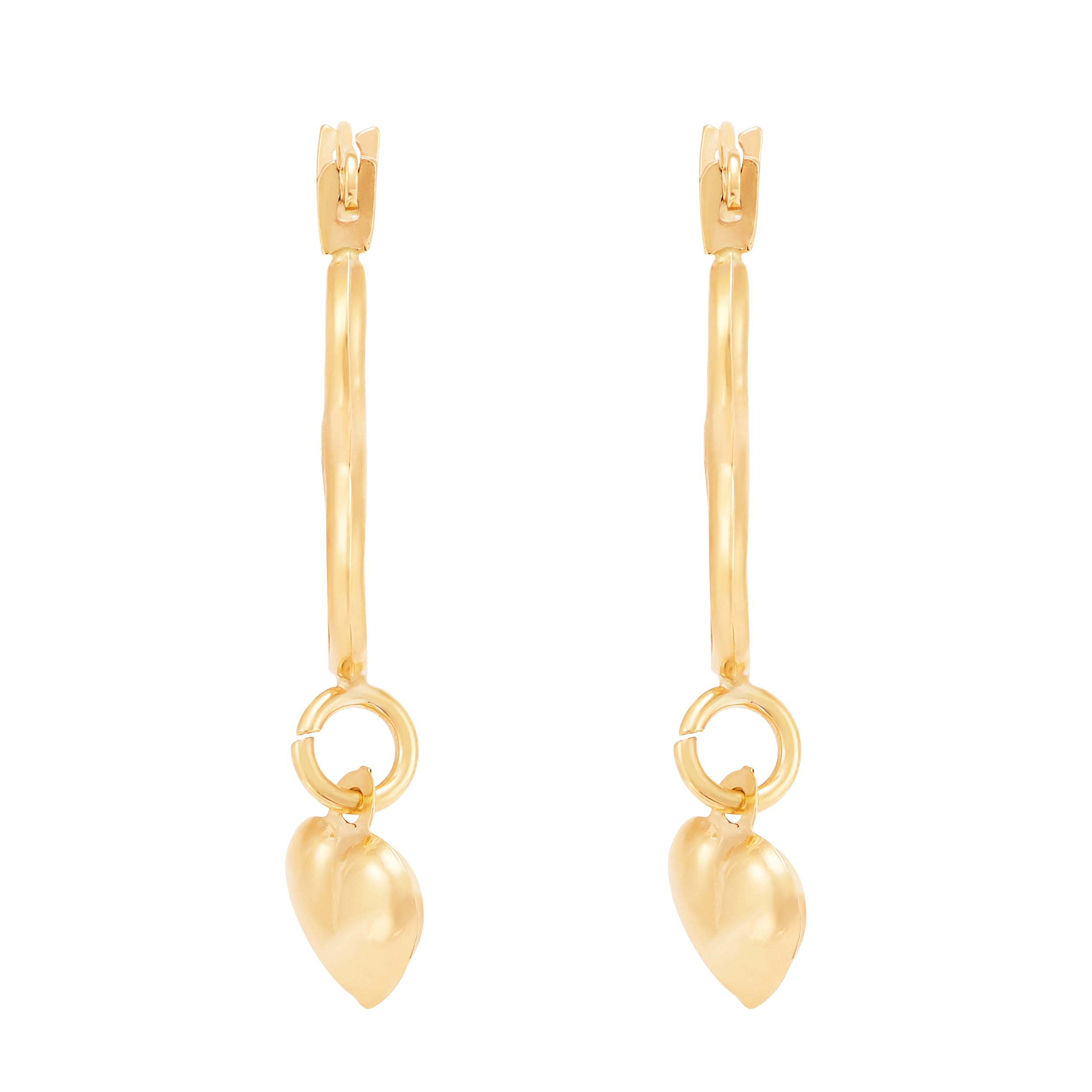 Finecraft 10K Yellow Gold Hollow Heart Hoop Dangle Heart Earrings