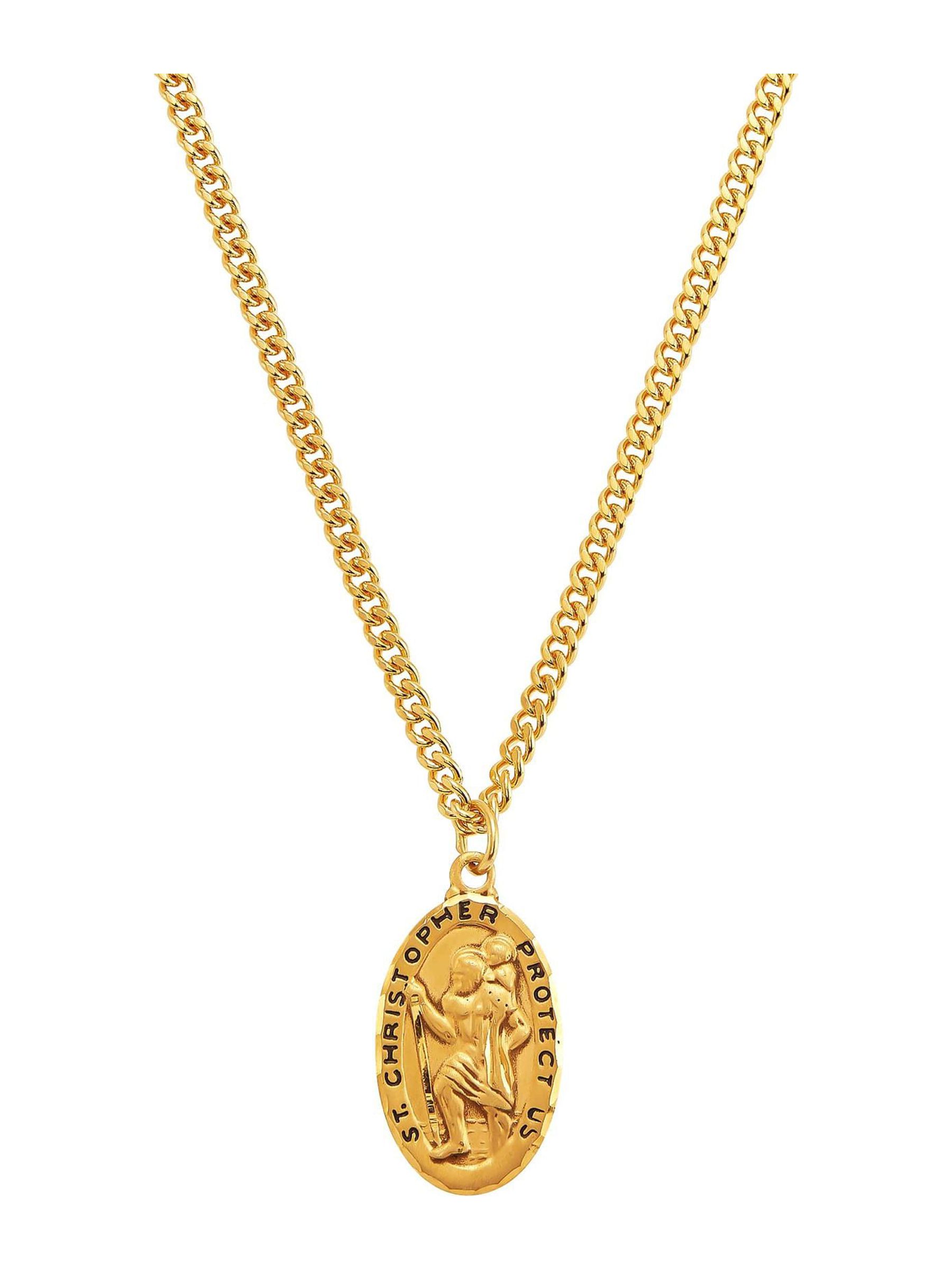 Finecraft 'St. Christopher Medallion Necklace' in Gold-Plated Sterling Silver & Stainless Steel, 24" - image 1 of 5