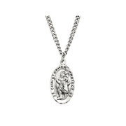 Finecraft St. Christopher Medallion Necklace in Sterling Silver and Stainless Steel, 24"